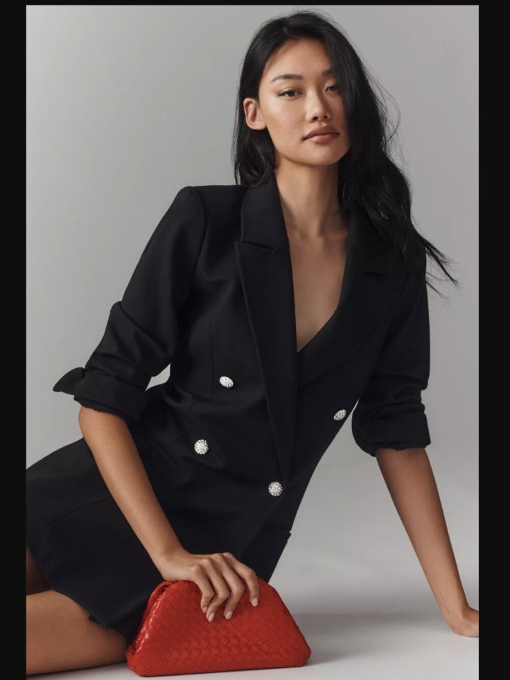 Good American Ponte Black Embellished Button Executive Blazer Minidress women 5X